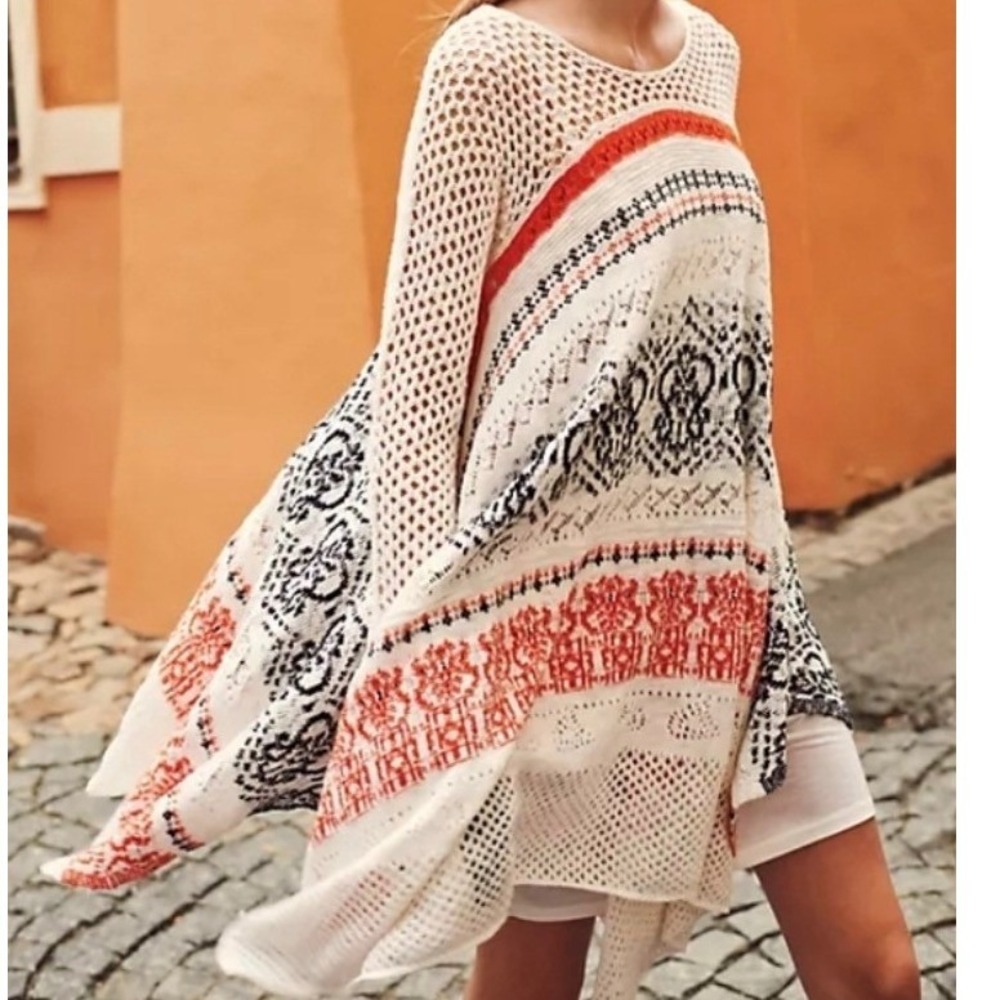 Water Lily Boho‎ Crochet Knit Mixed Print Sharkbite Hem Dress Red White S/M EUC